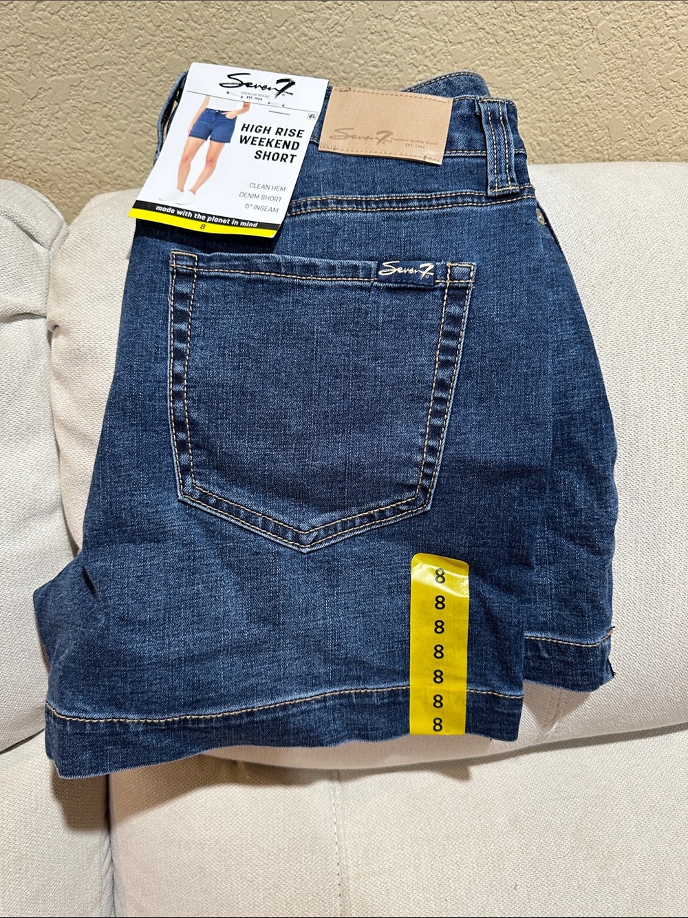 Seven7 Dark Blue Premium Denim High-Rise Cotton Blend Shorts 5” Inseam New - Picture 5 of 5